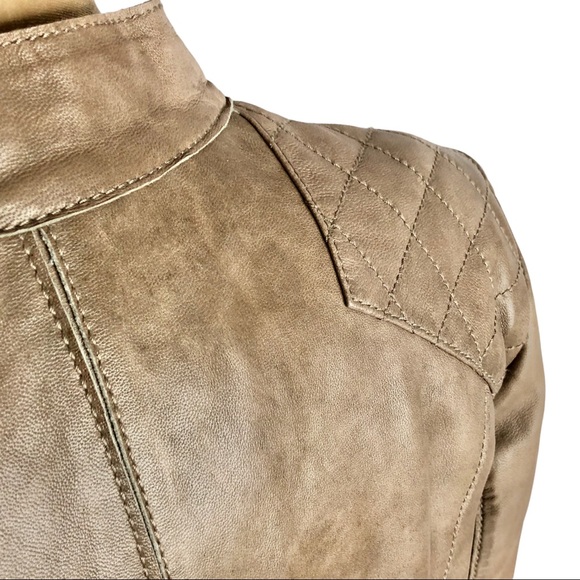 Open front Taupe Leather Moto Jacket Size Medium - Picture 5 of 15